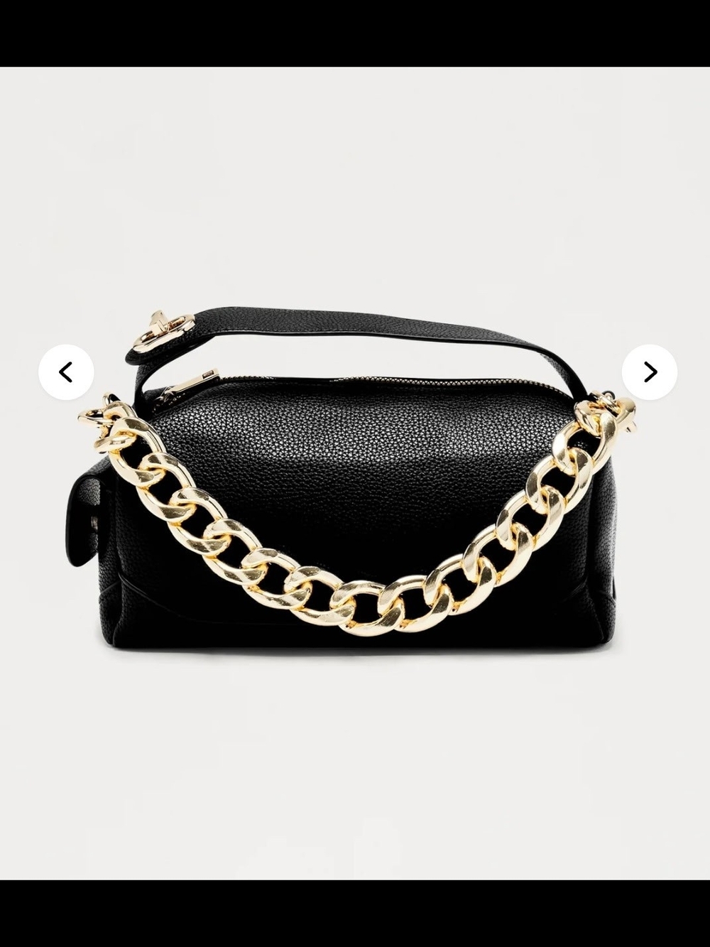 Fashion Nova Black Pebbled Shoulder Bag with Gold Chain Accent